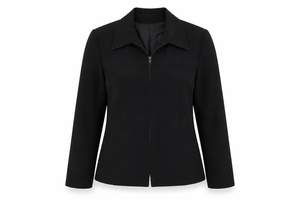Front view of ECCO women’s black jacket suit jacket, size UK 14