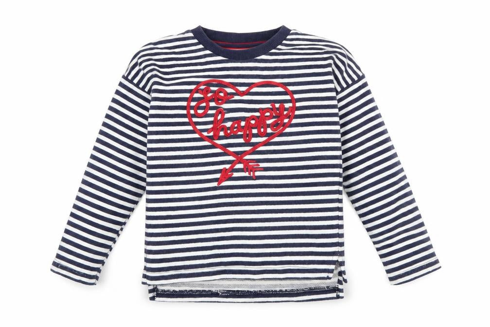 Front view of TU boys’ blue striped pullover sweatshirt, size 6, years - so happy