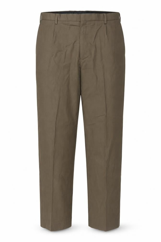 Front view of Next men’s green trousers, size 36, in, 31-inch leg