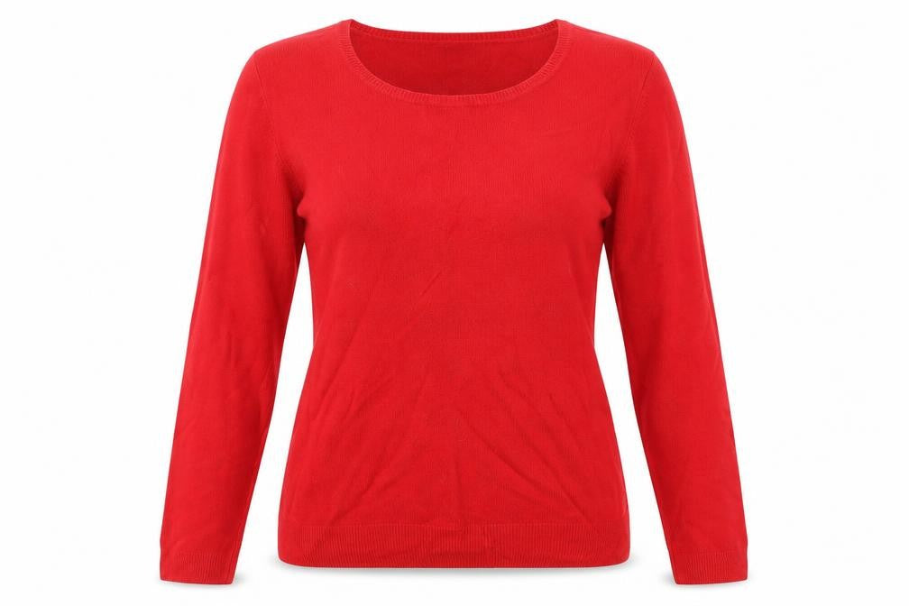 Front view of BHS women’s red jumper, size UK 14