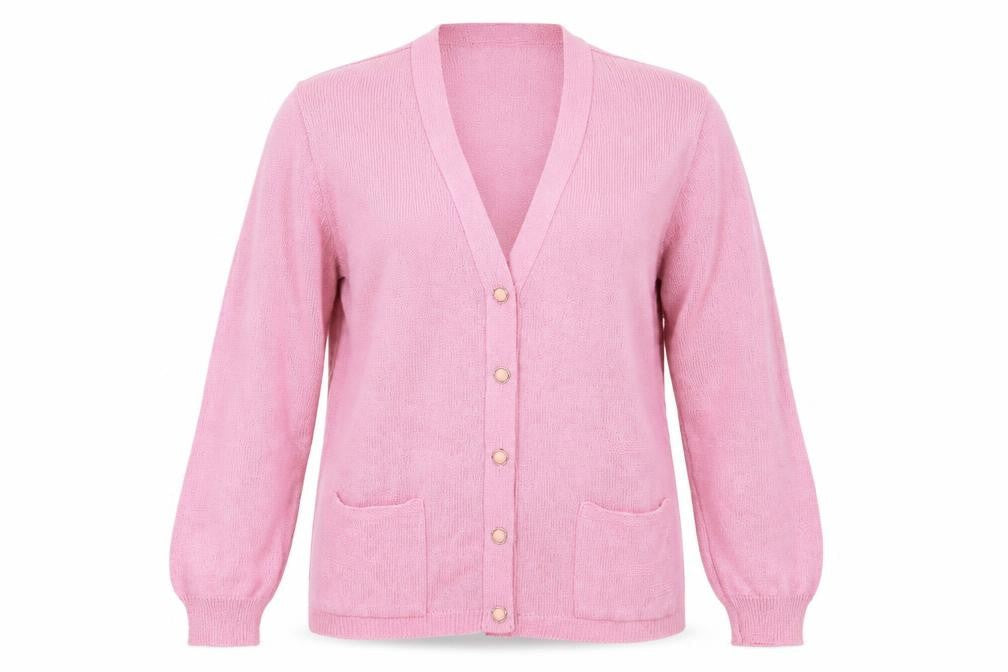 Front view of Keeno women’s purple cardigan jumper, size M