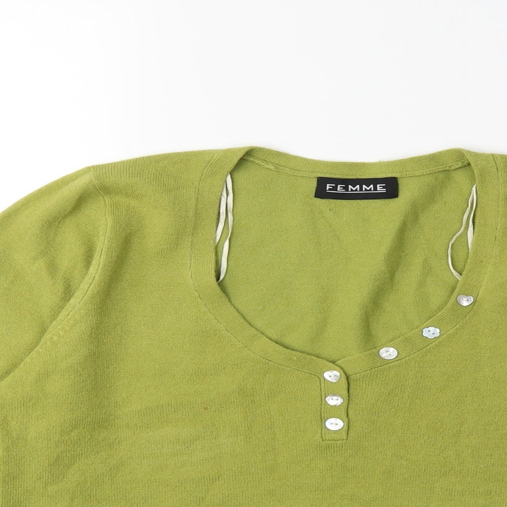 Femme Womens Green  Knit Pullover Jumper Size L