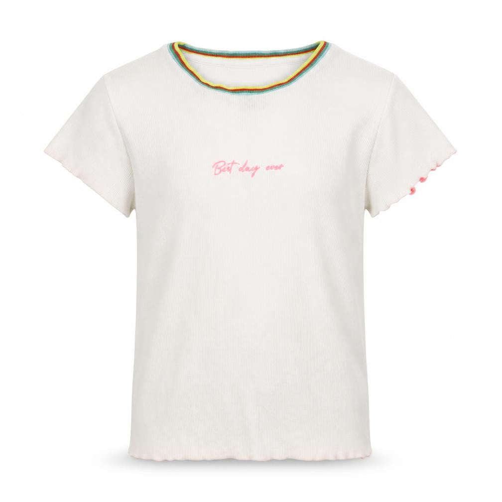 Front view of Marks & Spencer girls’ white ringer t-shirt, size 10-11, years