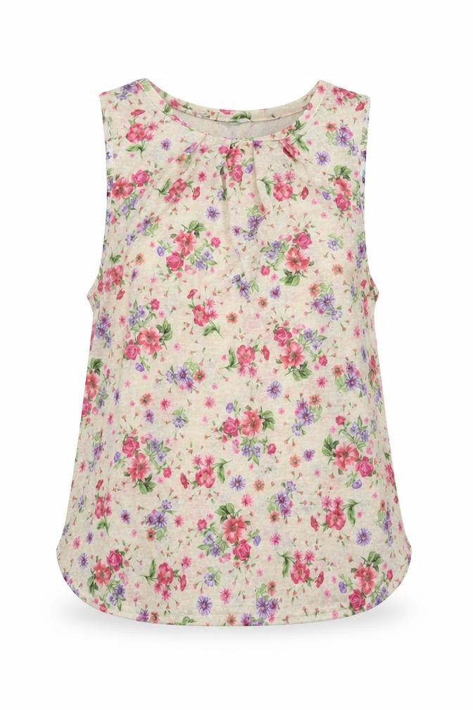 Front view of Preworn women’s beige floral basic blouse, size M
