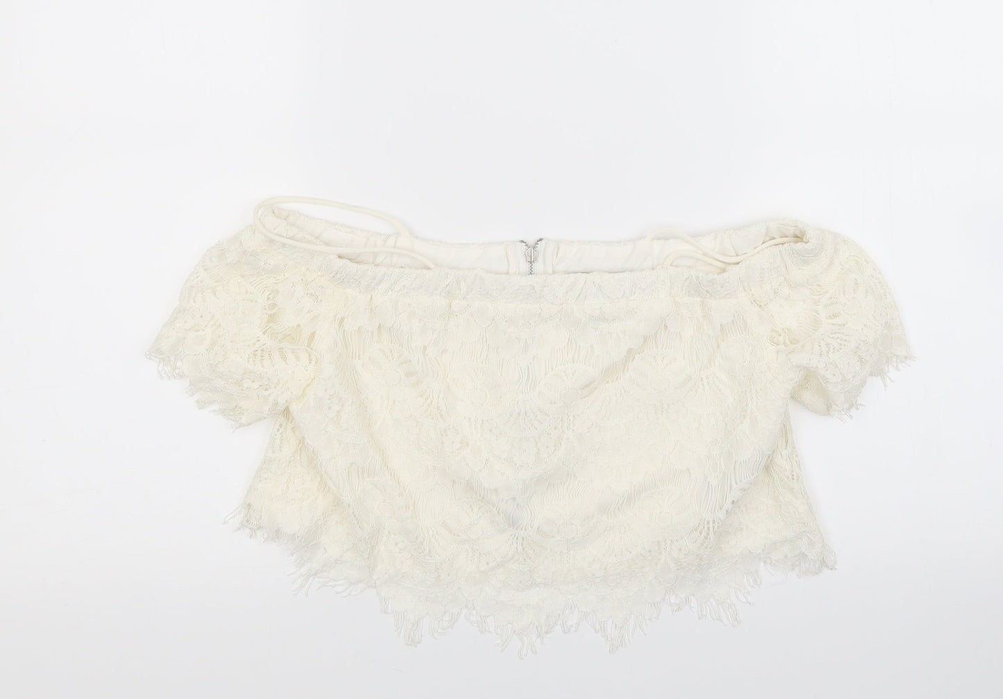 Topshop Womens White Floral  Cropped Blouse Size 10