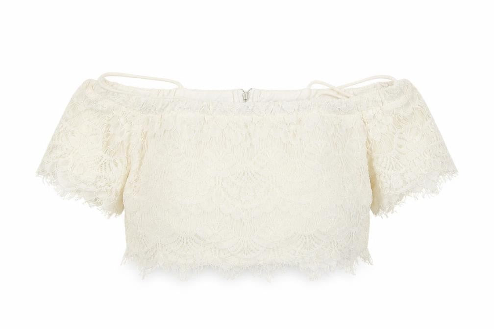 Topshop Womens White Floral  Cropped Blouse Size 10