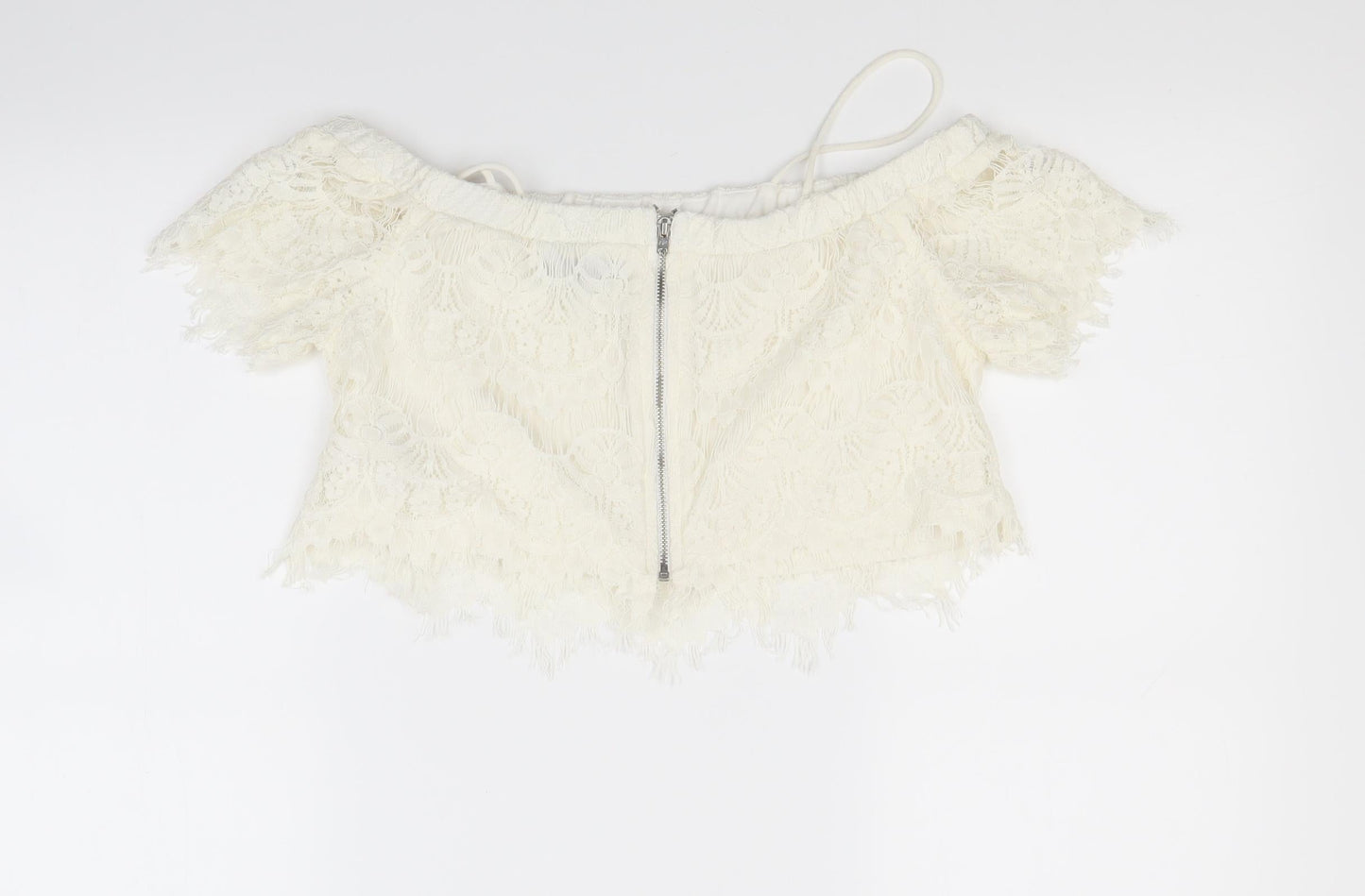 Topshop Womens White Floral  Cropped Blouse Size 10