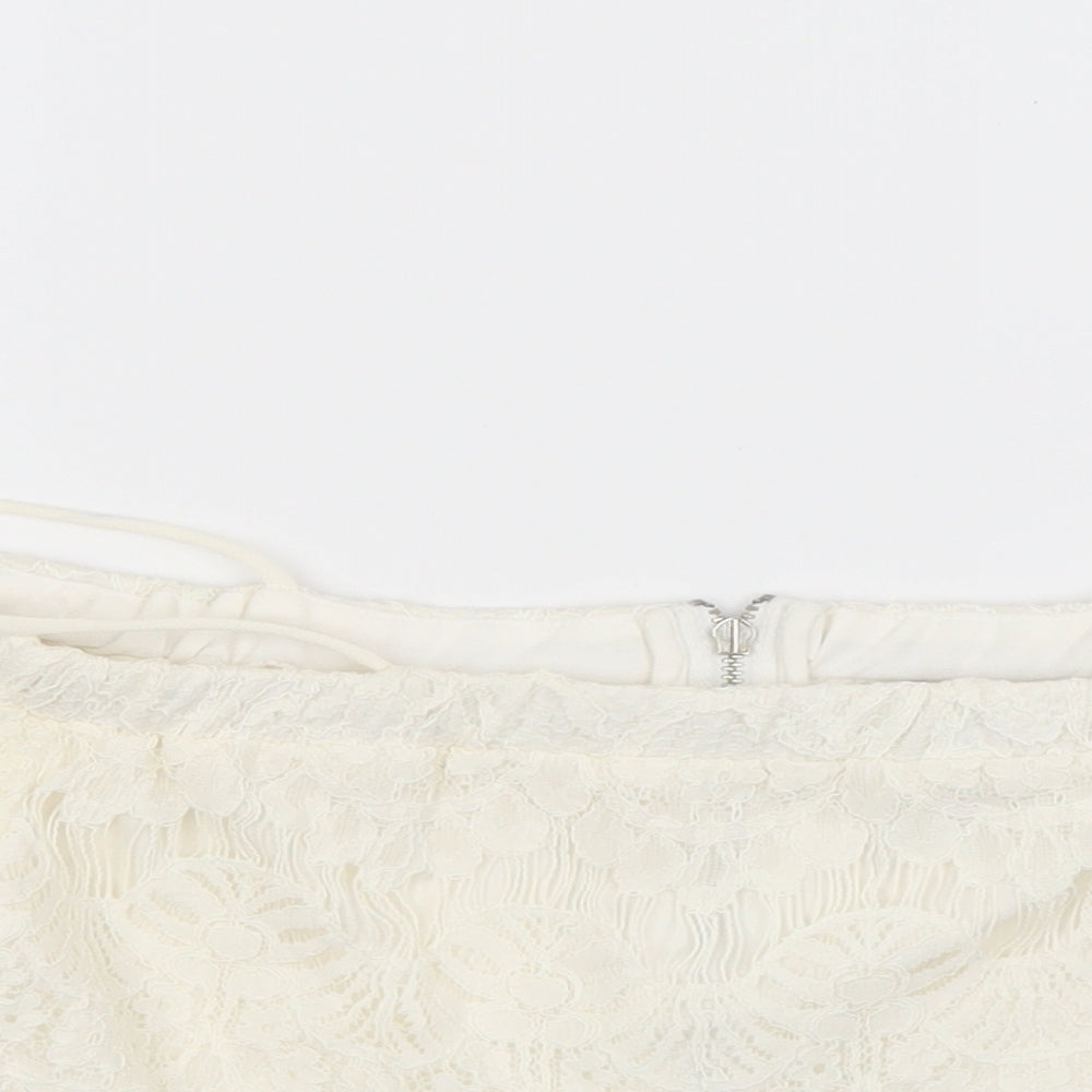 Topshop Womens White Floral  Cropped Blouse Size 10
