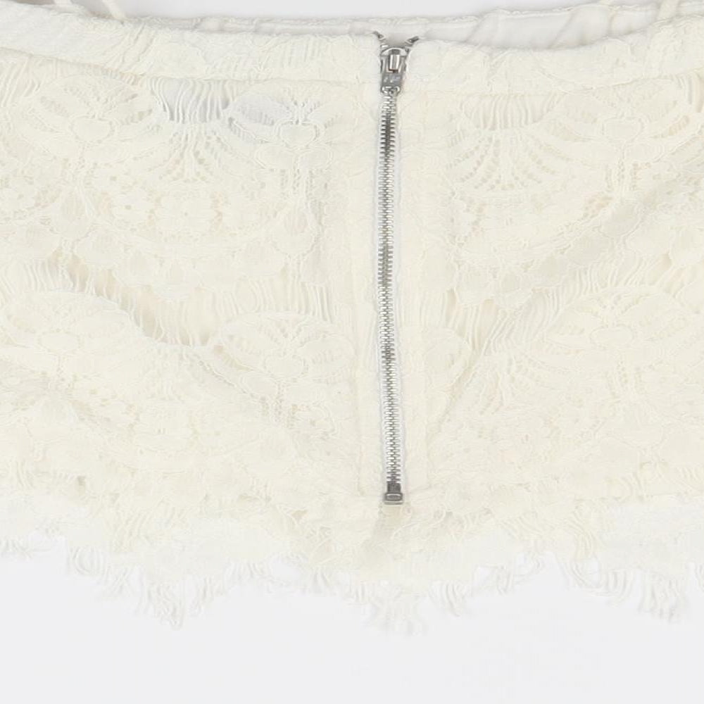 Topshop Womens White Floral  Cropped Blouse Size 10
