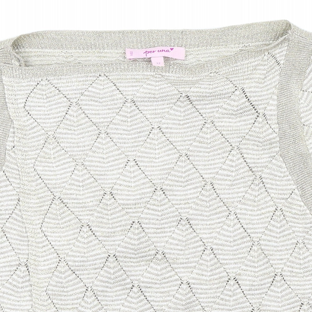 PERUNA Womens Beige Argyle/Diamond  Cardigan Jumper Size 12