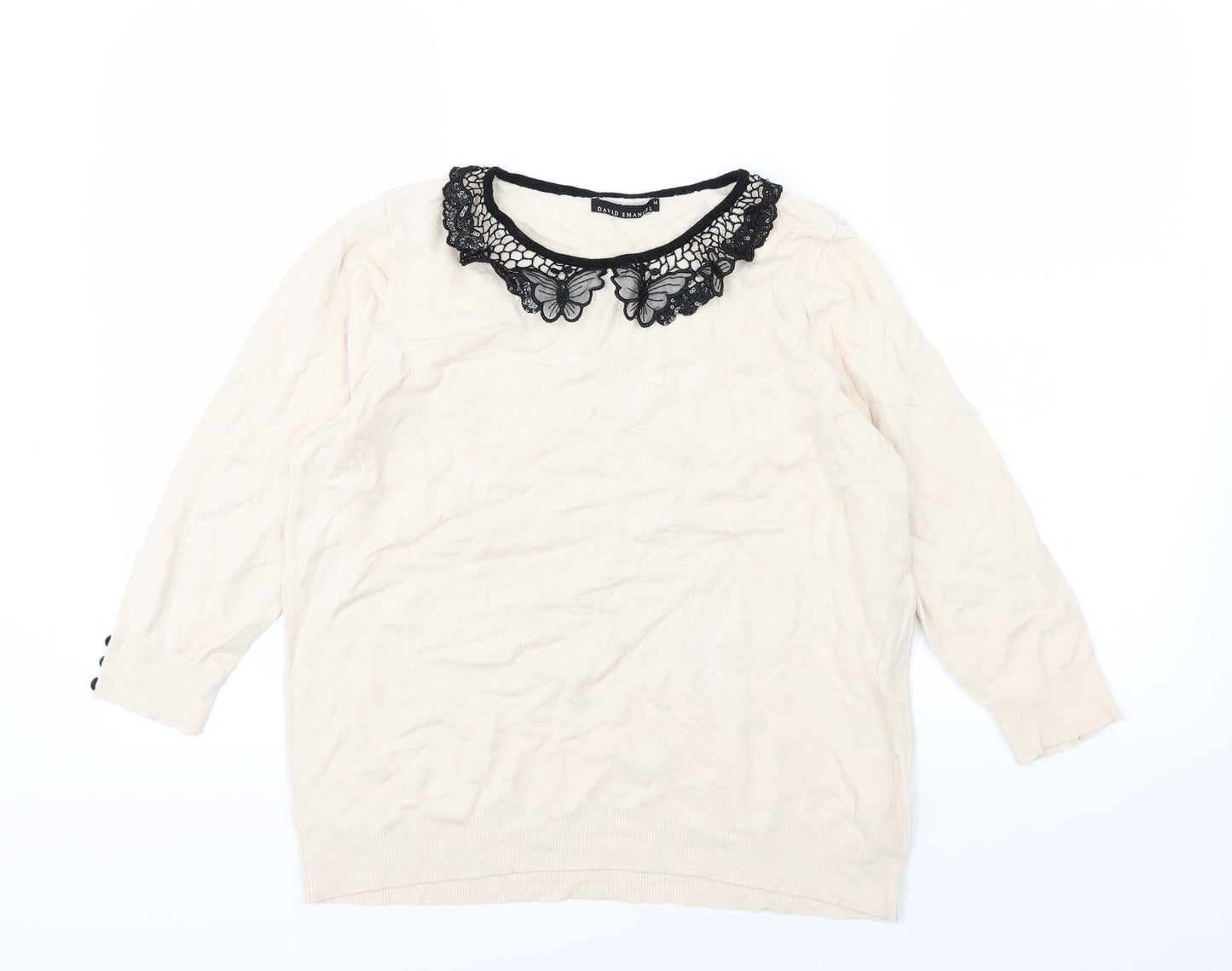 David Emanuel Womens Ivory  Knit Pullover Jumper Size M