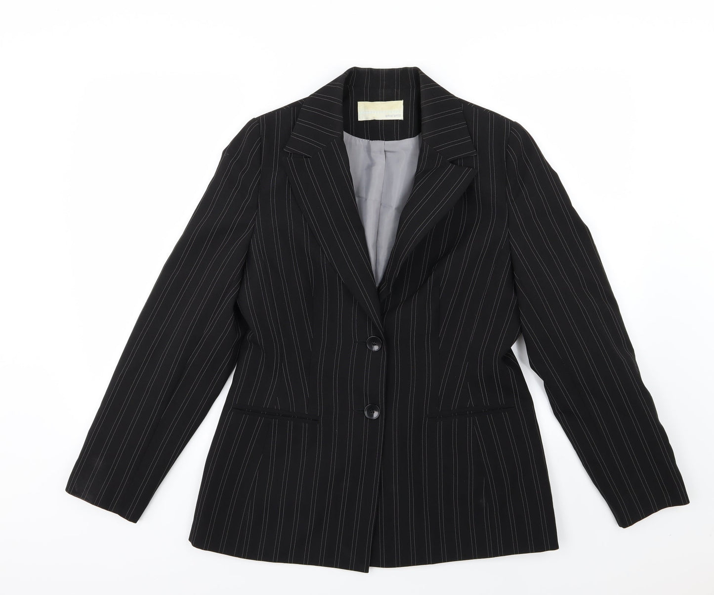 AMARANTO Womens Black Striped Rayon Jacket Suit Jacket Size 12