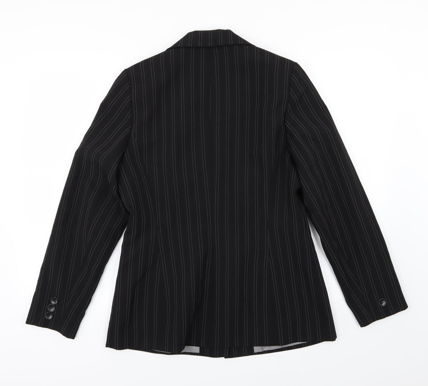 AMARANTO Womens Black Striped Rayon Jacket Suit Jacket Size 12