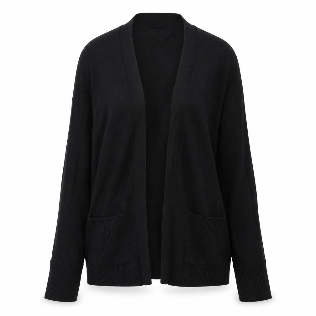Front view of M&Co women’s black knit cardigan jumper, size S