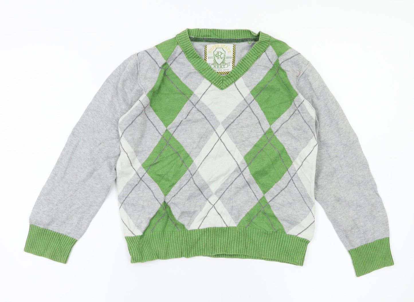 Next  Girls Grey Argyle/Diamond  Pullover Jumper Size 6 Years