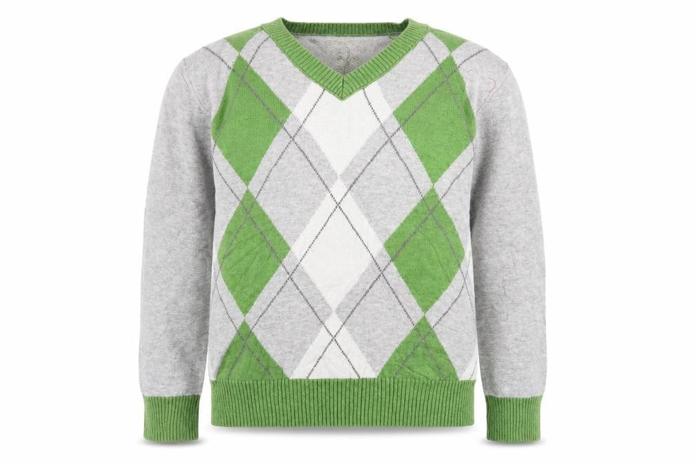 Front view of Next girls’ grey argyle/diamond jumper, size 6, years