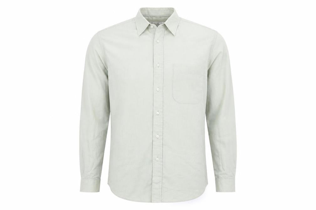 Front view of Marks & Spencer men’s green button-up, size 15