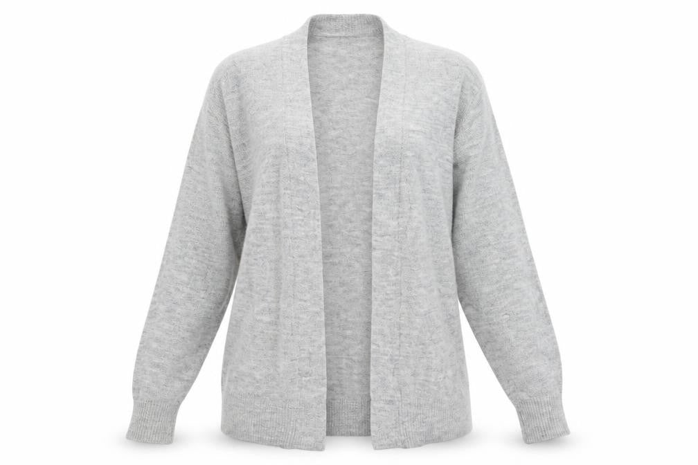 Front view of H&M women’s grey cardigan jumper, size XS