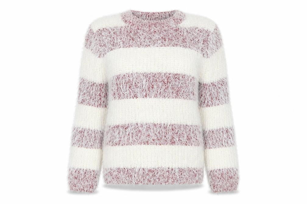 Front view of Koopoi girls’ white striped jumper one size