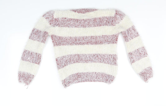 Koopoi Girls White Striped  Pullover Jumper One Size