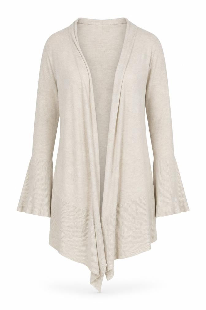 Front view of Ethel Austin women’s beige cardigan jumper, size UK 12