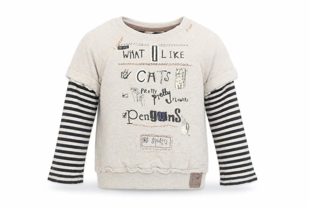 Front view of Next girls’ beige striped pullover sweatshirt, size 4, years - what i like, cats, pretty flowers, penguins
