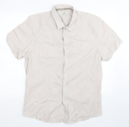 ACW85 Mens Beige Striped   Button-Up Size M