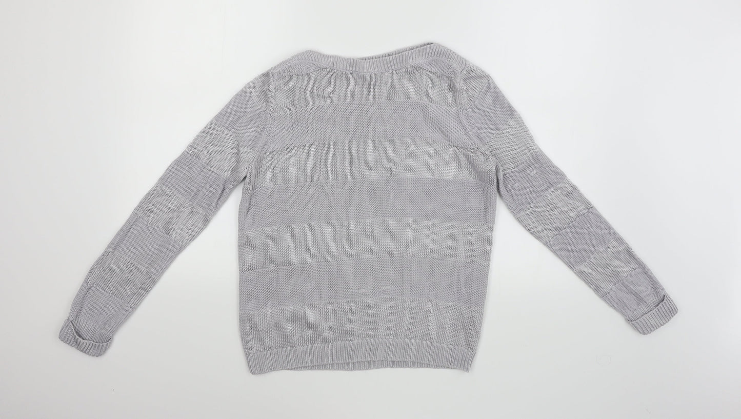 Classic Womens Grey Striped  Pullover Jumper Size 12