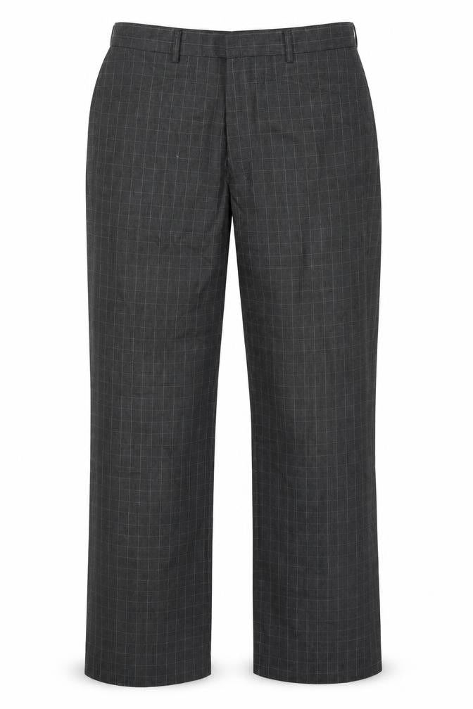 Front view of Ventura men’s grey check rayon dress pants trousers, 32-inch leg