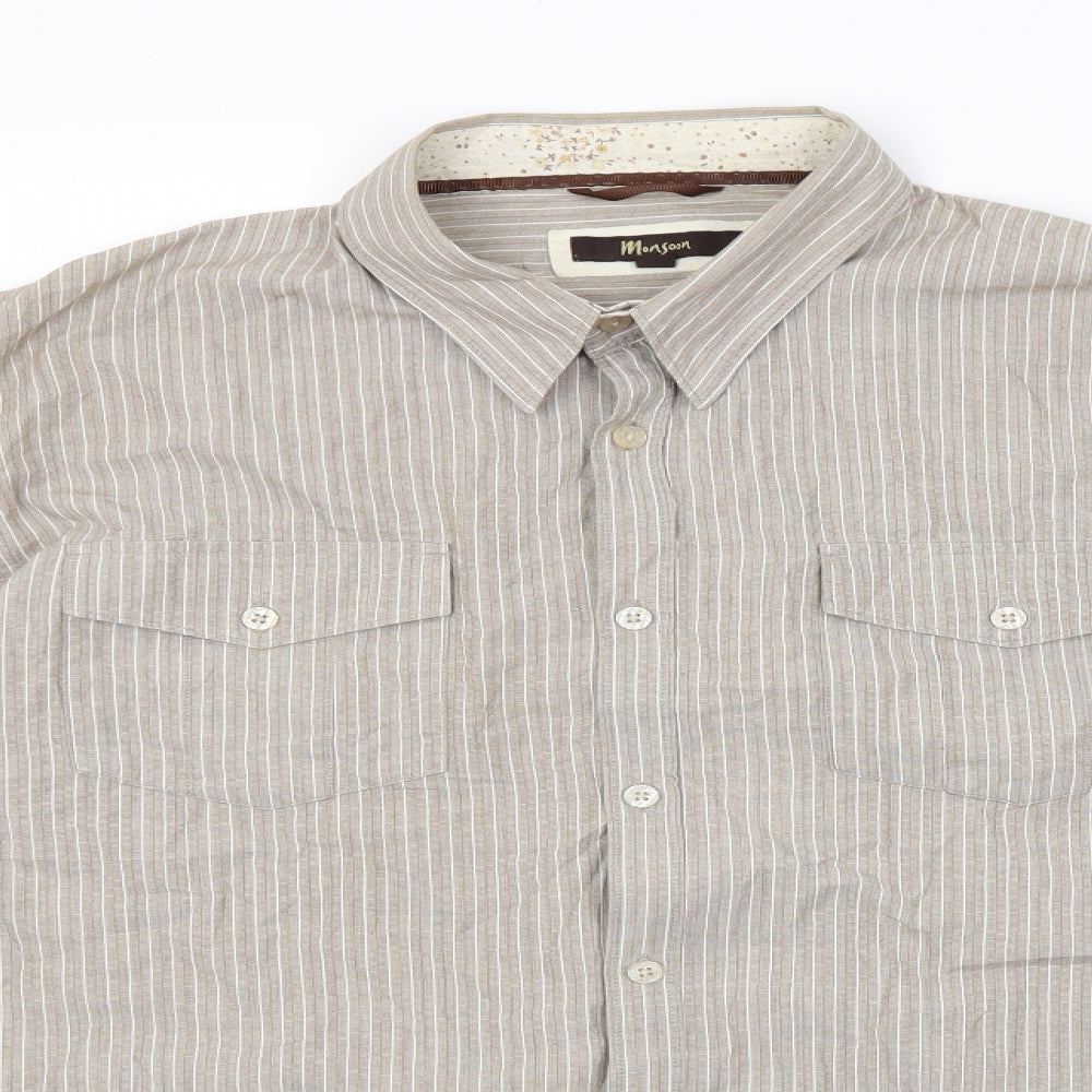 Monsoon Mens Brown Striped   Button-Up Size L