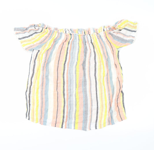 Papaya Womens Yellow Striped  Basic Blouse Size 10