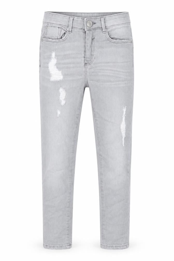 Front view of River Island girls’ grey denim straight jeans, size 9, years - distressed