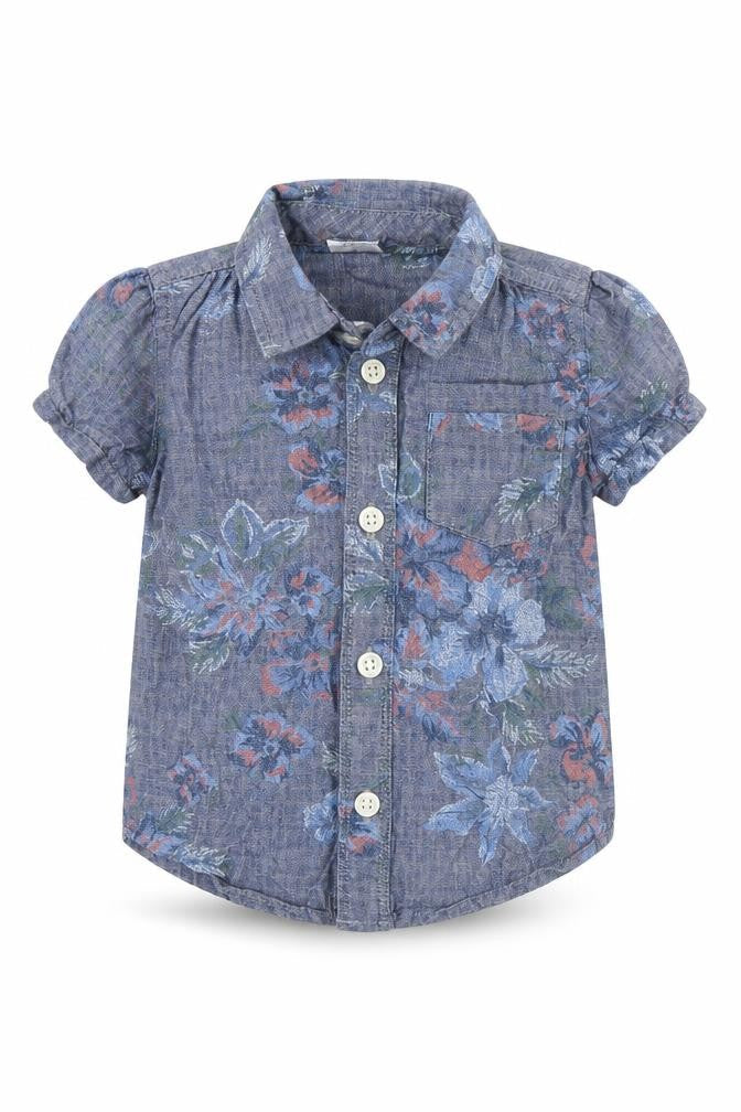 Gap Boys Blue Floral  Basic Button-Up Size 12-18 Months
