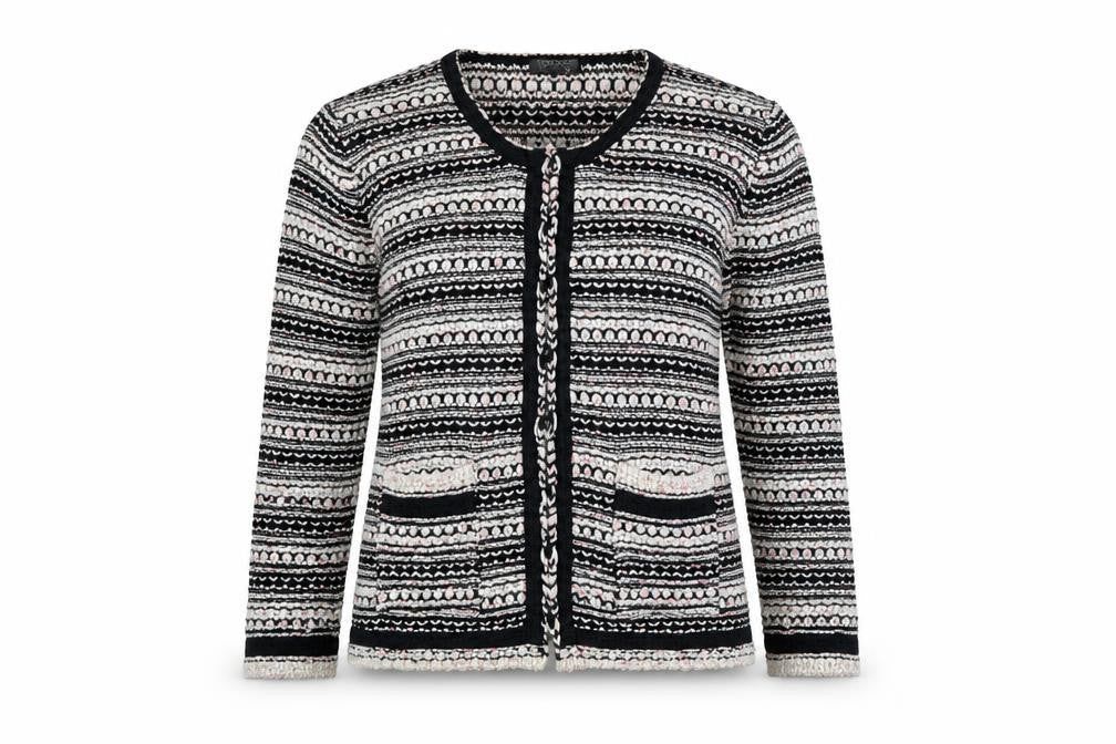 Front view of Topshop women’s black cardigan jumper, size UK 10