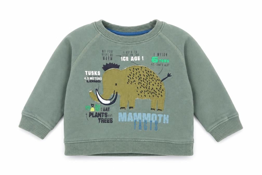 Front view of Mini Club boys’ green jumper, size 12-18, months