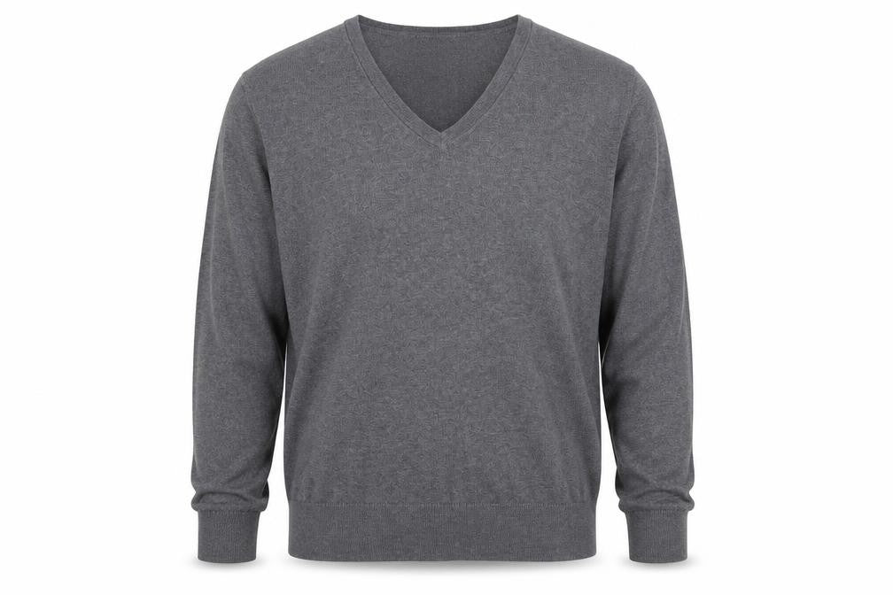 Front view of Kirkland Signature men’s grey jumper, size 2XL