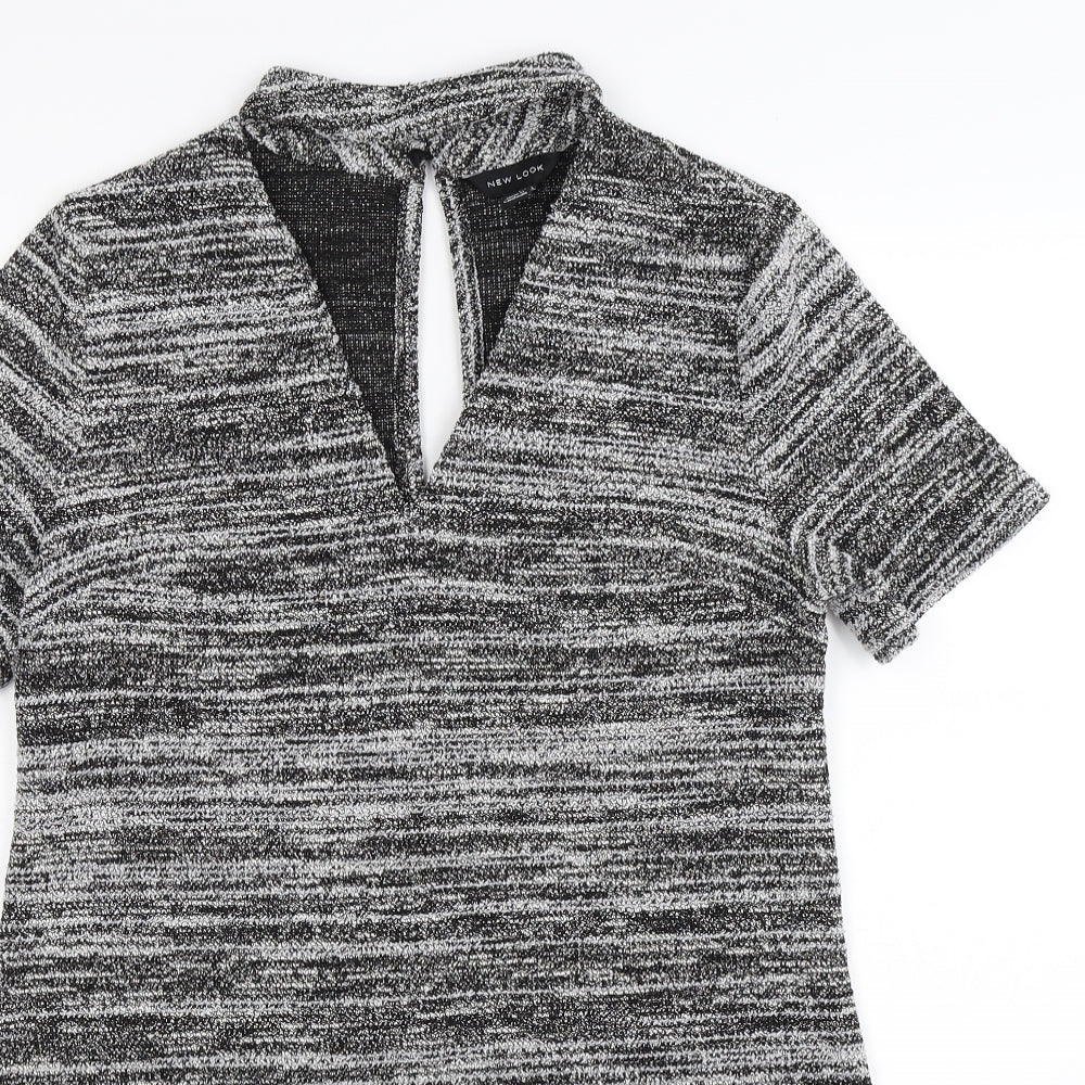 New Look Womens Grey Striped Knit Fit & Flare  Size 12