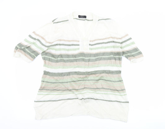 BM Collection Womens White Striped  Basic T-Shirt Size M