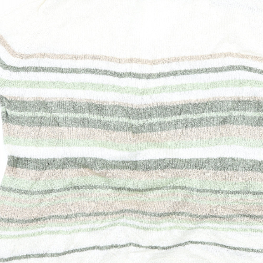 BM Collection Womens White Striped  Basic T-Shirt Size M
