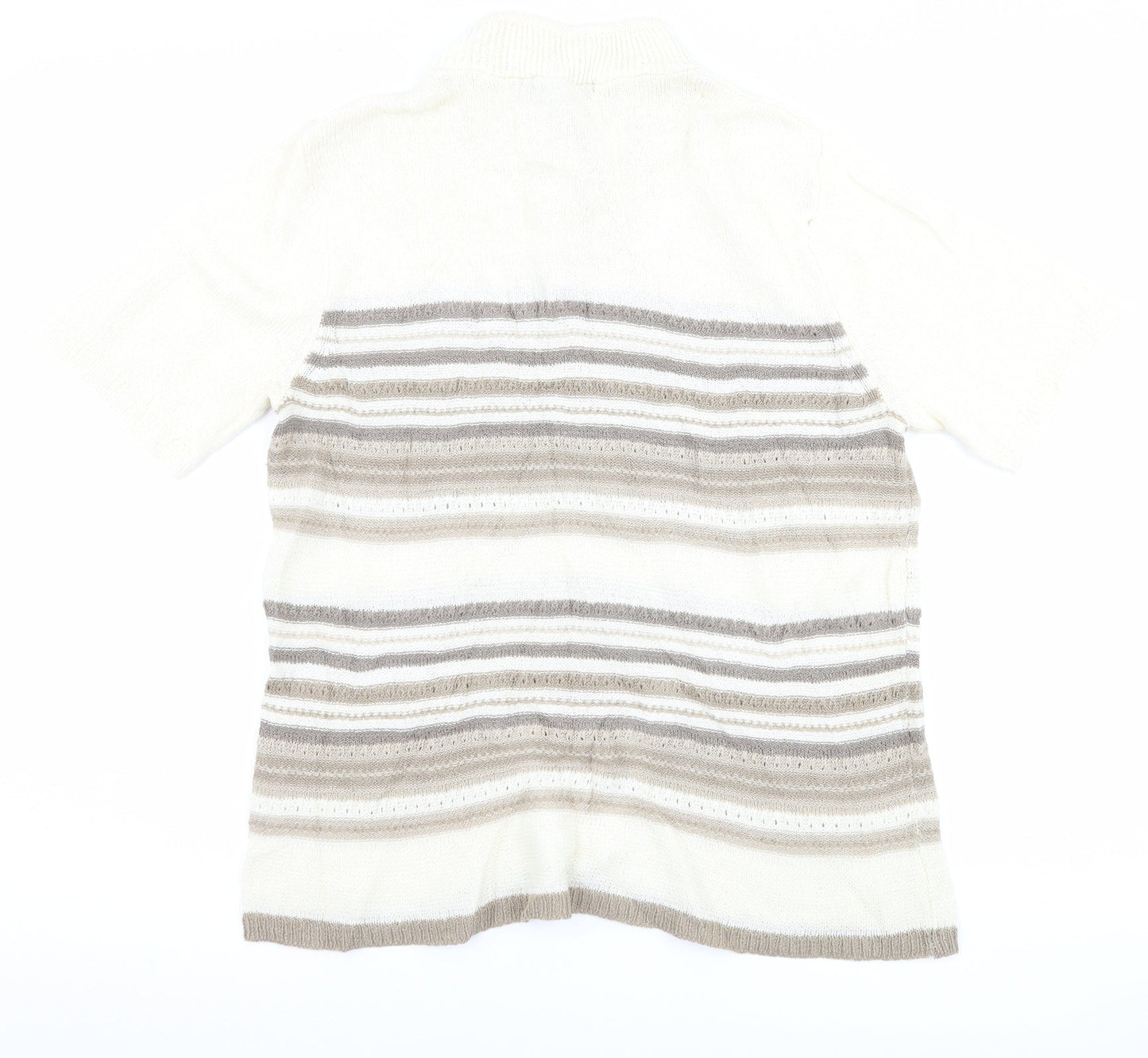 BM Collection Womens Ivory Striped  Basic T-Shirt Size M