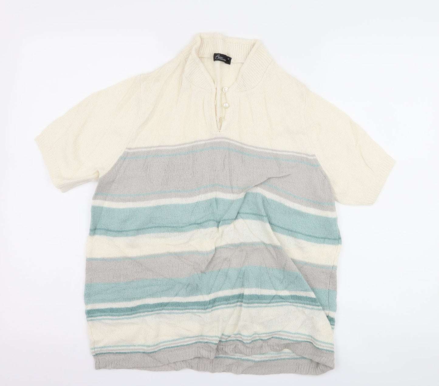 BM Collection Womens Ivory Striped  Basic T-Shirt Size M