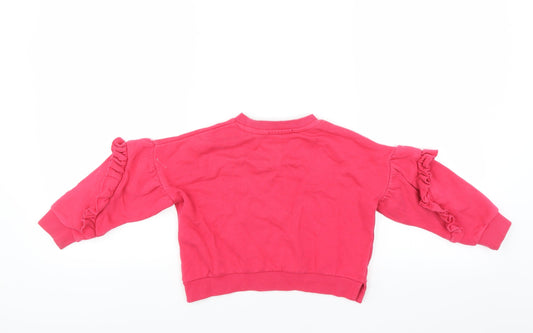 Marks and Spencer Girls Pink   Pullover Sweatshirt Size 3-4 Years  - ruffled sleeve detail