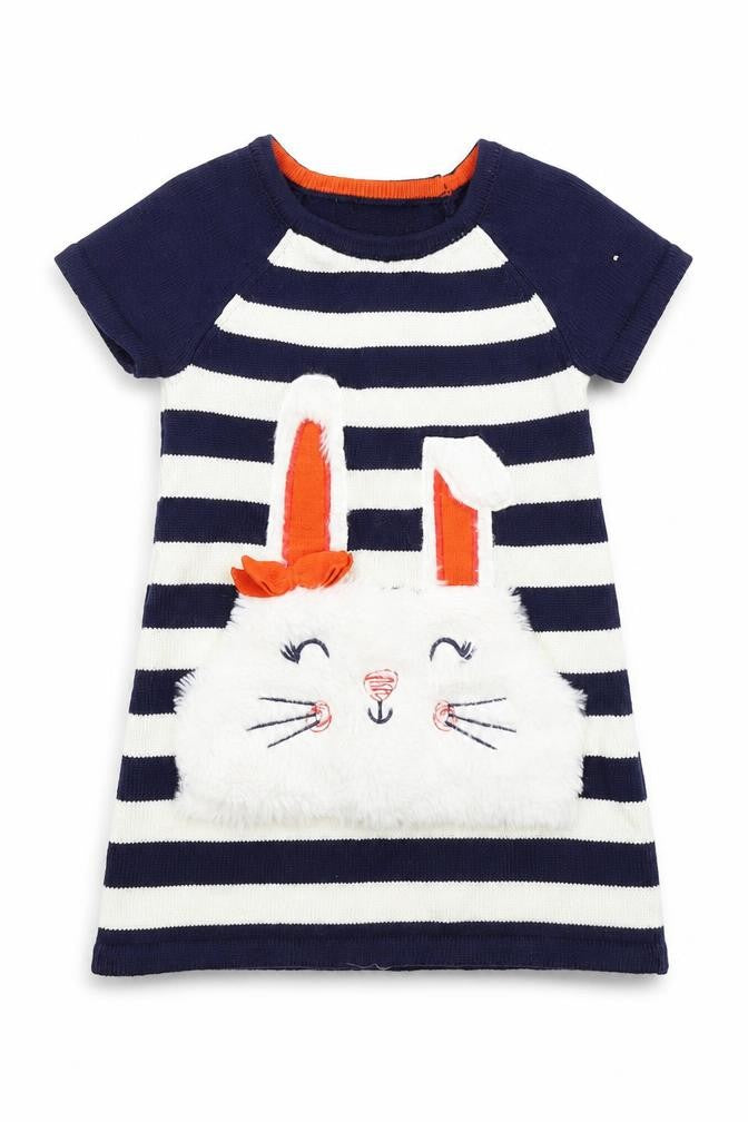 Front view of Miss Mona mouse boys’ blue striped fit & flare, size 18-24, months