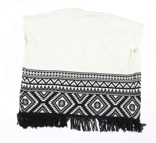 Primark Girls White Geometric Knit Cardigan Jumper Size 9-10 Years