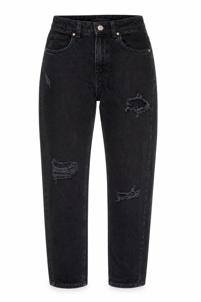 Front view of Denim Co. women’s black denim straight jeans, size UK 6, 28-inch leg
