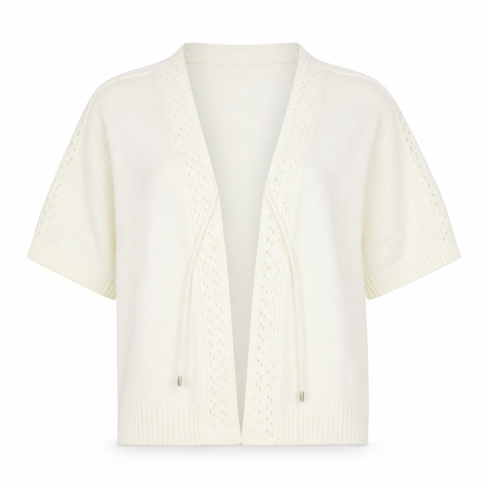 Front view of Ellie Louise women’s ivory cardigan jumper, size M