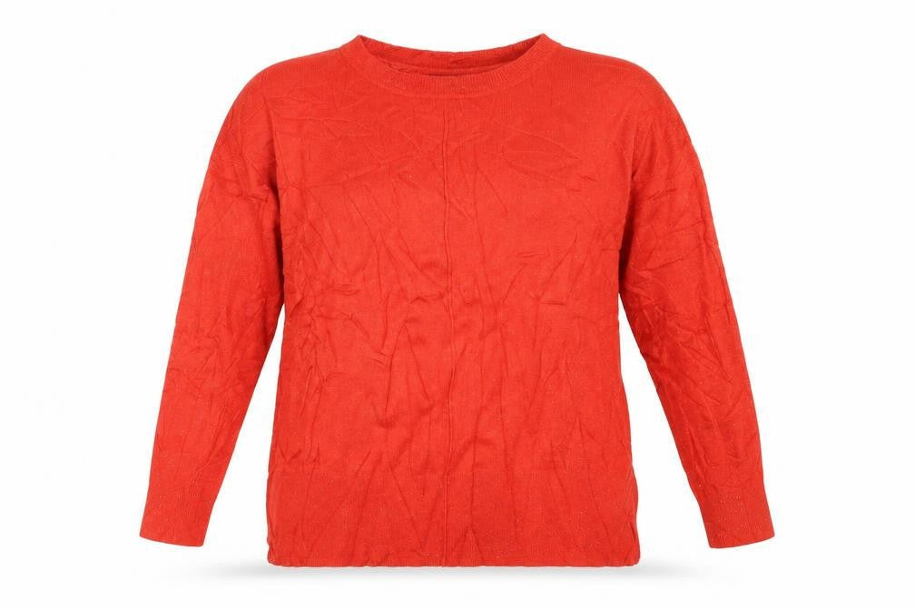 Front view of M&Co women’s red jumper, size UK 18