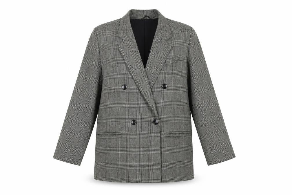 Front view of Valenzia women’s grey geometric overcoat coat, size UK 14