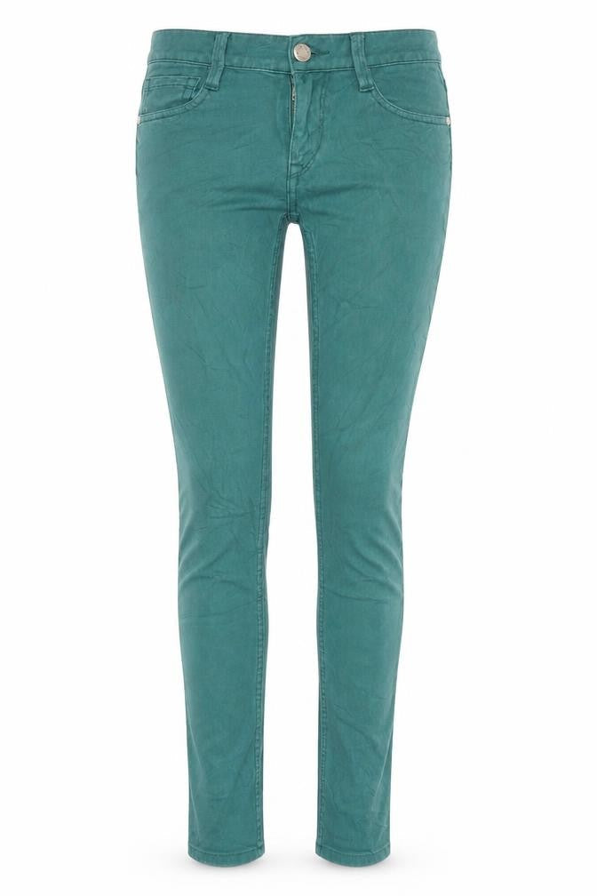 Front view of FC Jeans women’s green skinny jeans, size UK 8, 29-inch leg