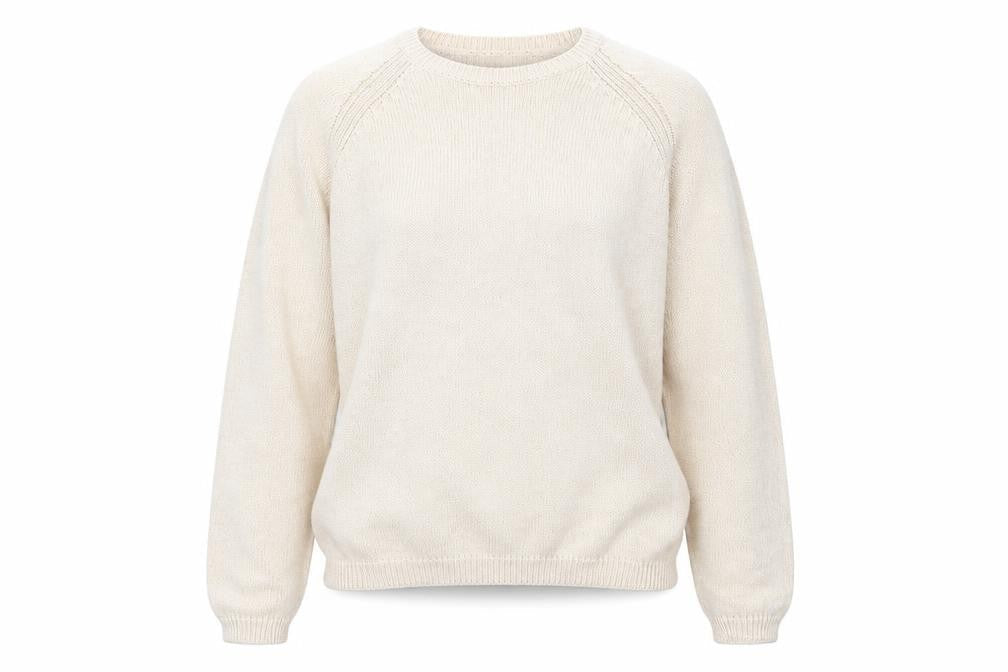 Front view of EWM women’s beige knit jumper, size M